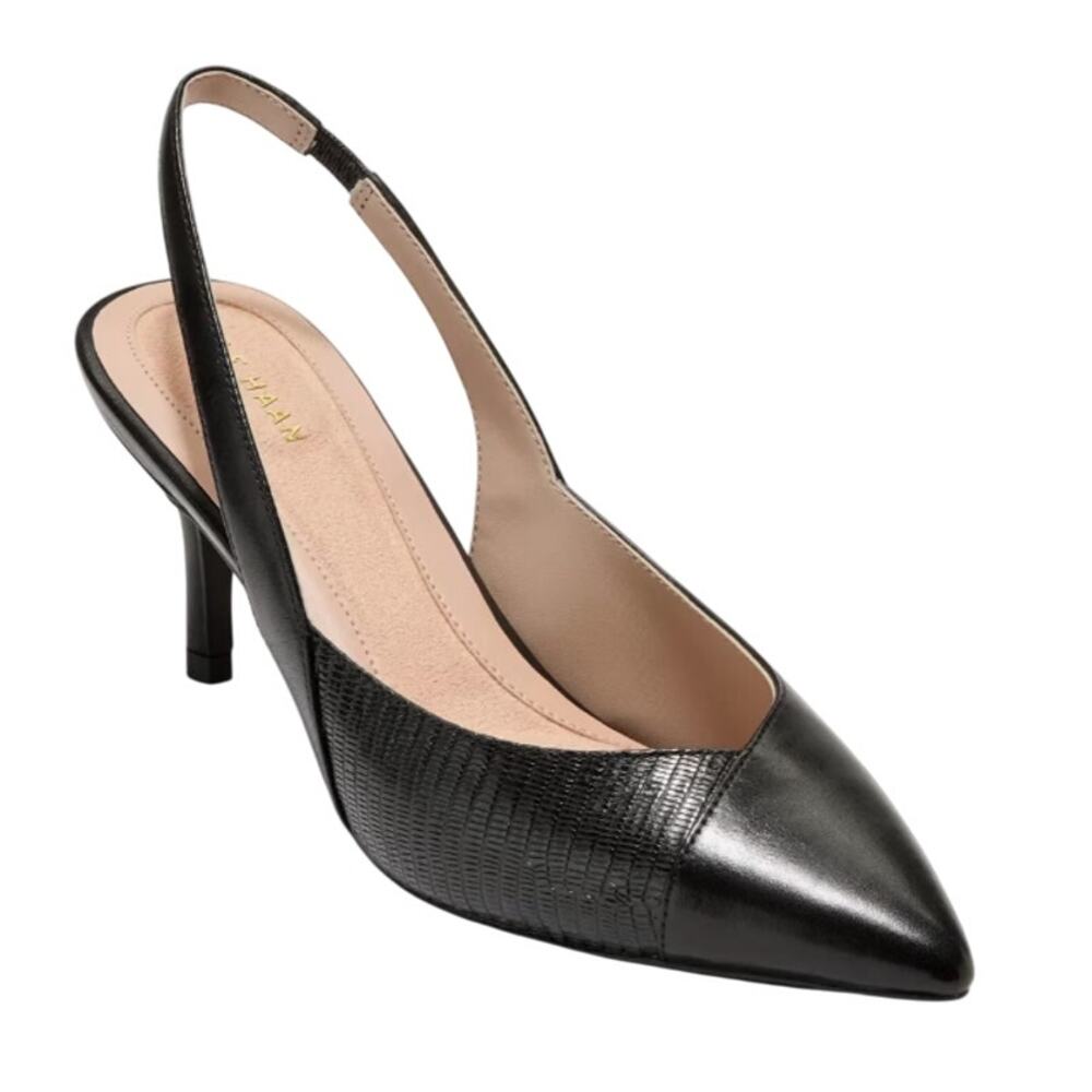 Cole Haan Womens The Go-To Slingback Pumps Size 8 B Black Leather Lizard NWOB